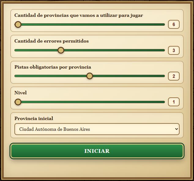 Pantalla de configuración de RastreAR